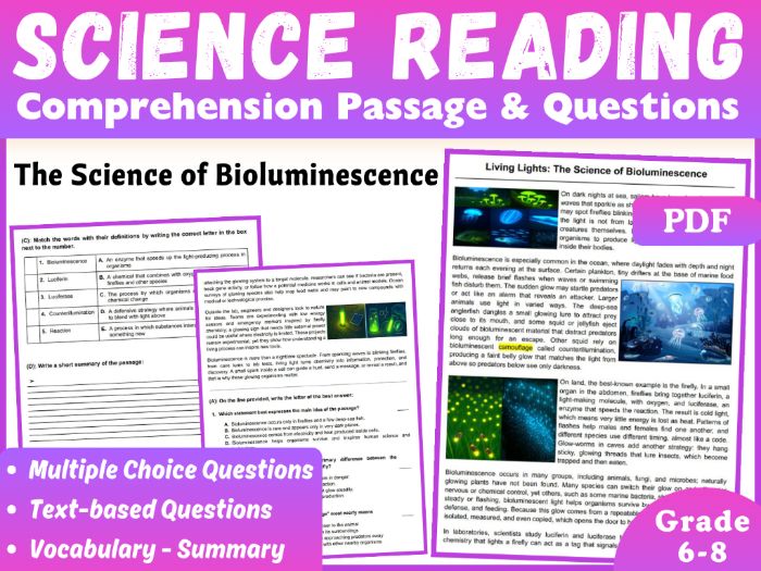 Life Science Reading Comprehension Passage: Bioluminescence