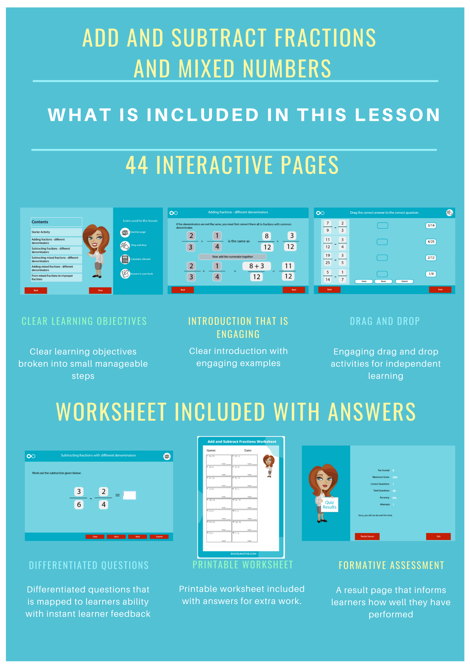 Adding and Subtracting Fractions and Mixed Numbers Year 6 Teaching