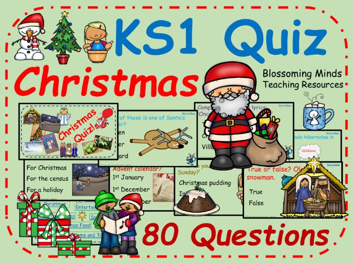 KS1 End of Term Christmas Quiz 80 questions Teaching Resources