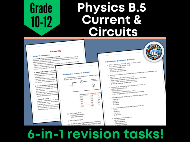 IB DP Physics: B.5 Currents & Circuits – Quiz & Revision Worksheets (2026)
