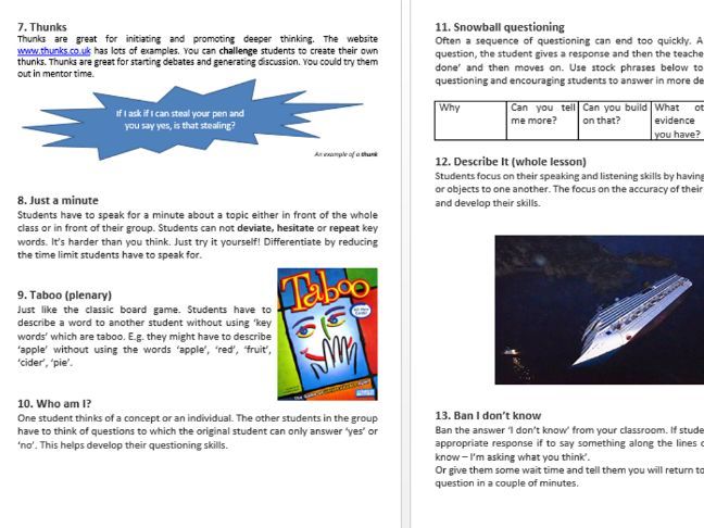 Teaching and Learning Ideas - Literacy and Oracy