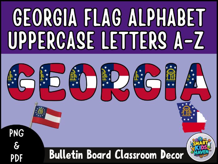 Georgia Flag Alphabet Uppercase Letters A-Z Bulletin Board Classroom Decor