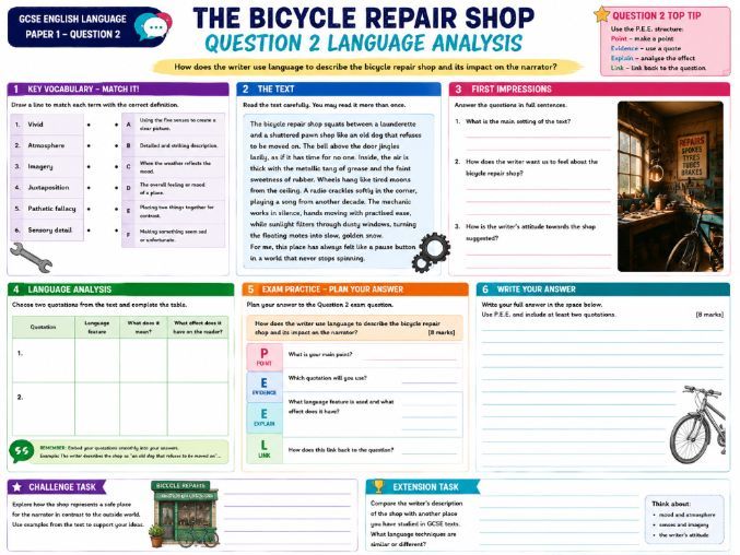 GCSE English Language Question 2 Language Analysis - The Bicycle Repair Shop