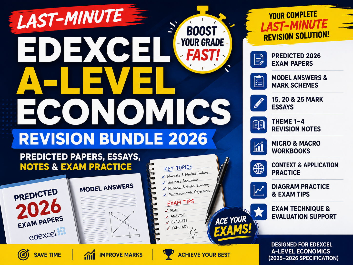 Last-Minute Edexcel A-Level Economics Revision Bundle 2026 | Predicted Papers, Essays & Exam Practice