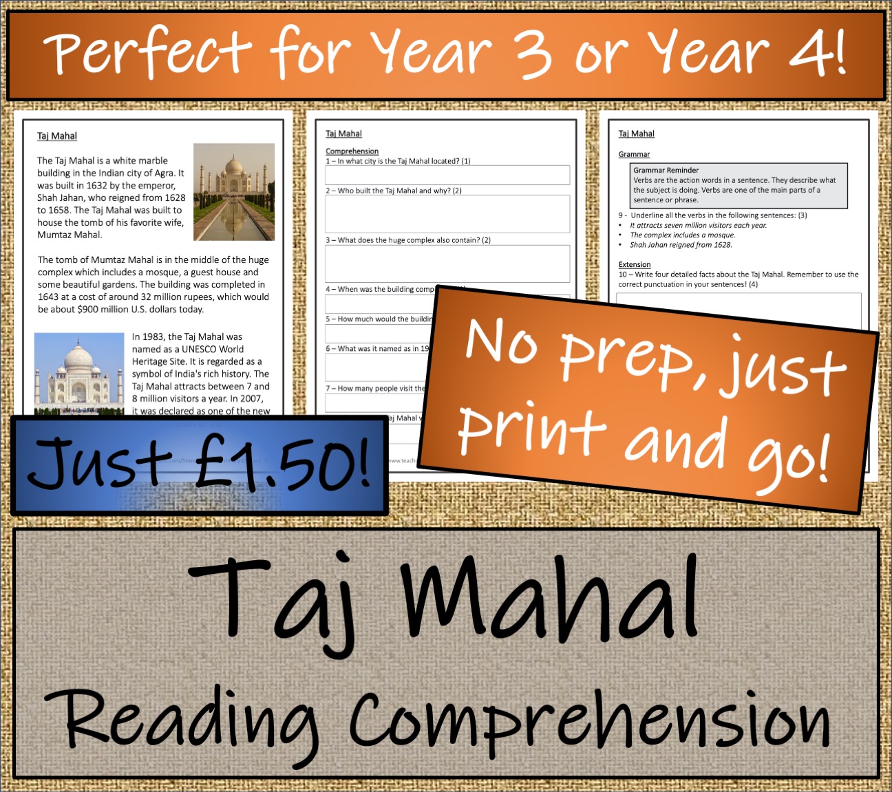 LKS2 History - Taj Mahal Reading Comprehension Activity | Teaching