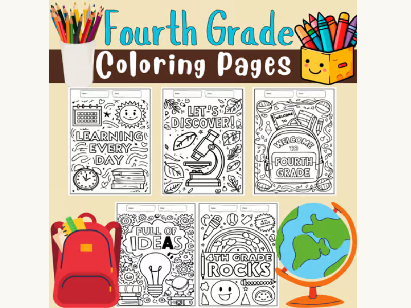 First Day of 4th Grade Coloring Sheets: September Coloring Pages Activities