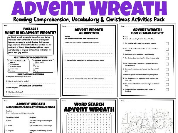Advent Wreath Reading Comprehension, Vocabulary & Christmas Activities Pack
