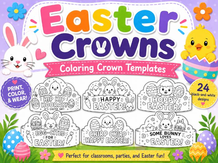 Easter Crowns Coloring Craft | Bunny and Chick Easter Hat Templates