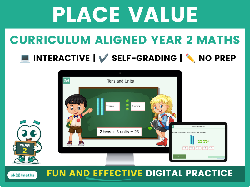 Place Value (10s and 1s) - Year 2 Interactive Maths Lesson + Self-Grading