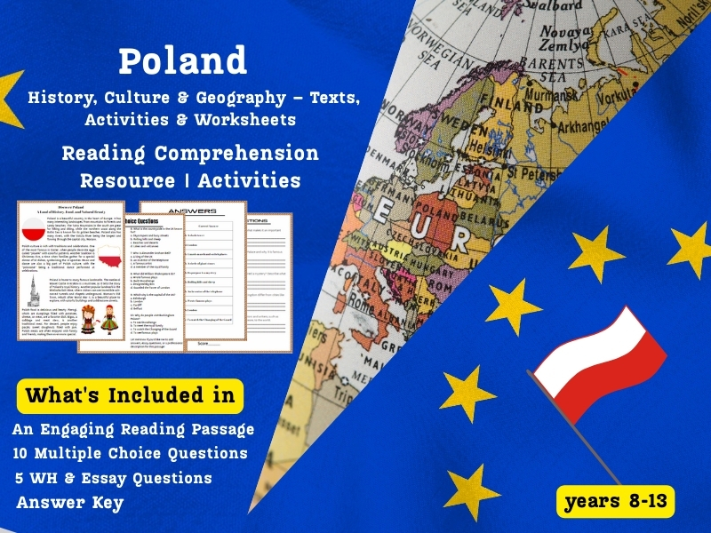 Poland Reading Comprehension Pack: History, Culture & Geography – Texts, Activities & Worksheets