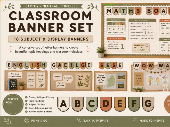 Neutral Colours Subject Display Lettering - Display Board Headings