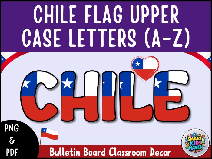 Chile Flag Bulletin Board Letters Uppercase Alphabet A-Z Classroom Decor.