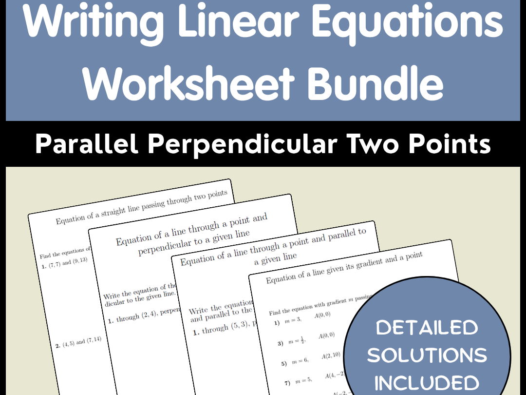 Writing Linear Equations Worksheet Bundle | Parallel Perpendicular Two Points