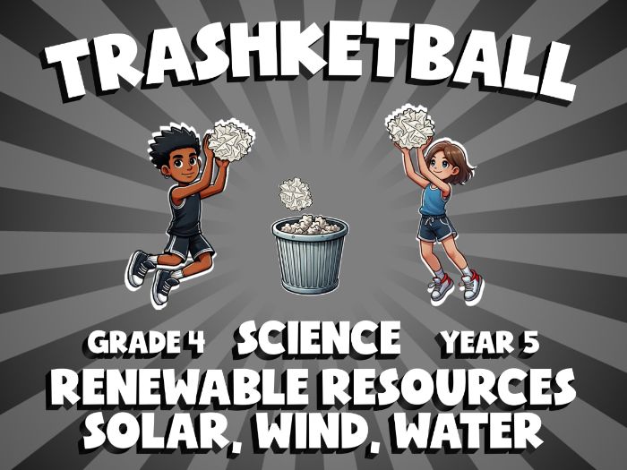 Renewable Resources Solar, Wind, Water TRASHKETBALL Science Game | No-Prep Year 5 Review Activity