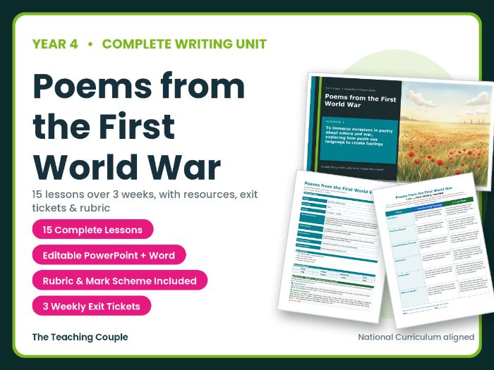 Poems from the First World War | Year 4 English Unit | 15 Complete Lessons + Resources