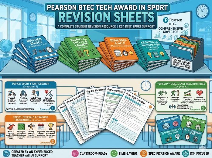 Pearson BTEC Tech Award in Sport Revision Sheets | Components 1, 2 & 3 | Student Revision Resources