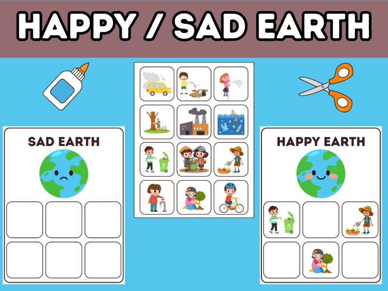 Earth Day Activity for Kids - Happy and Sad Earth