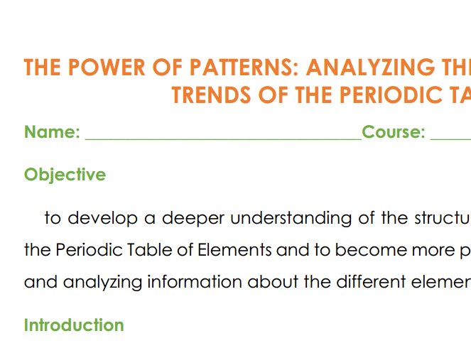 THE POWER OF PATTERNS: ANALYZING THE STRUCTURE AND TRENDS OF THE PERIODIC TABLE