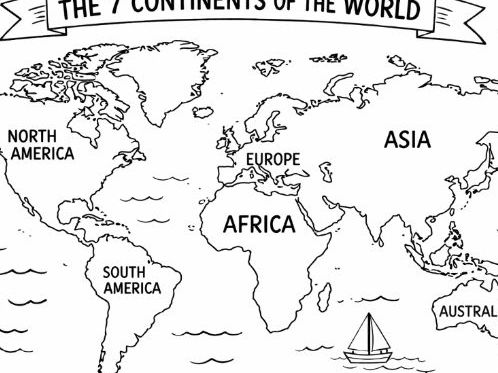 7 continents of the world colouring page