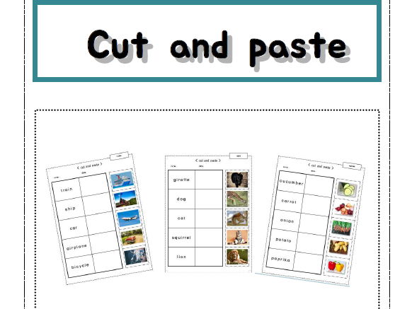 Cut and paste basic vocabulary worksheets with real photos