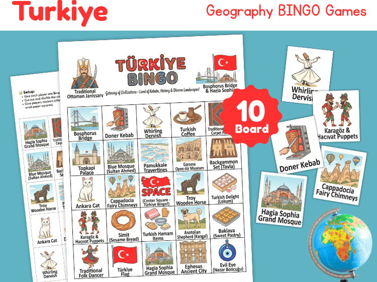 Türkiye Geography Bingo Game | Country Study & Culture Printable