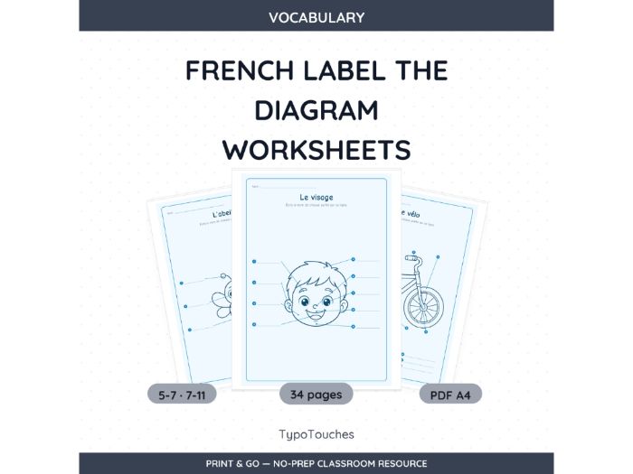 French Label the Diagram Worksheets | 34 pp