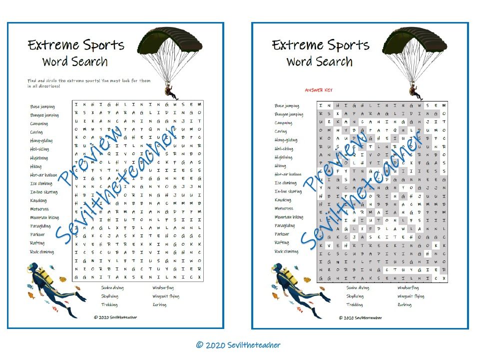 Extreme Sports Word Search Puzzle