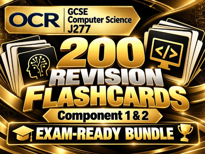 OCR GCSE Computer Science J277 | 200 Revision Flashcards | Component 1 & 2 | Exam-Ready Bundle