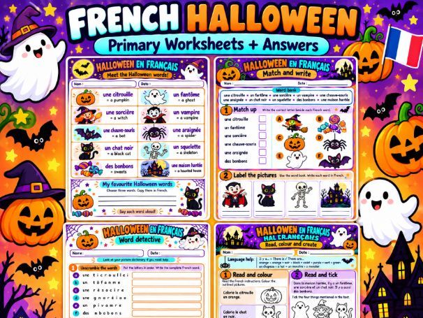 French Halloween Worksheets + Answers | Primary French | KS2