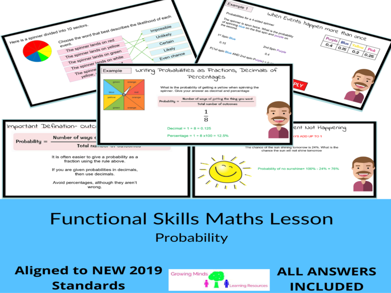 Functional Skills Maths Probability Lesson PowerPoint & Worksheets