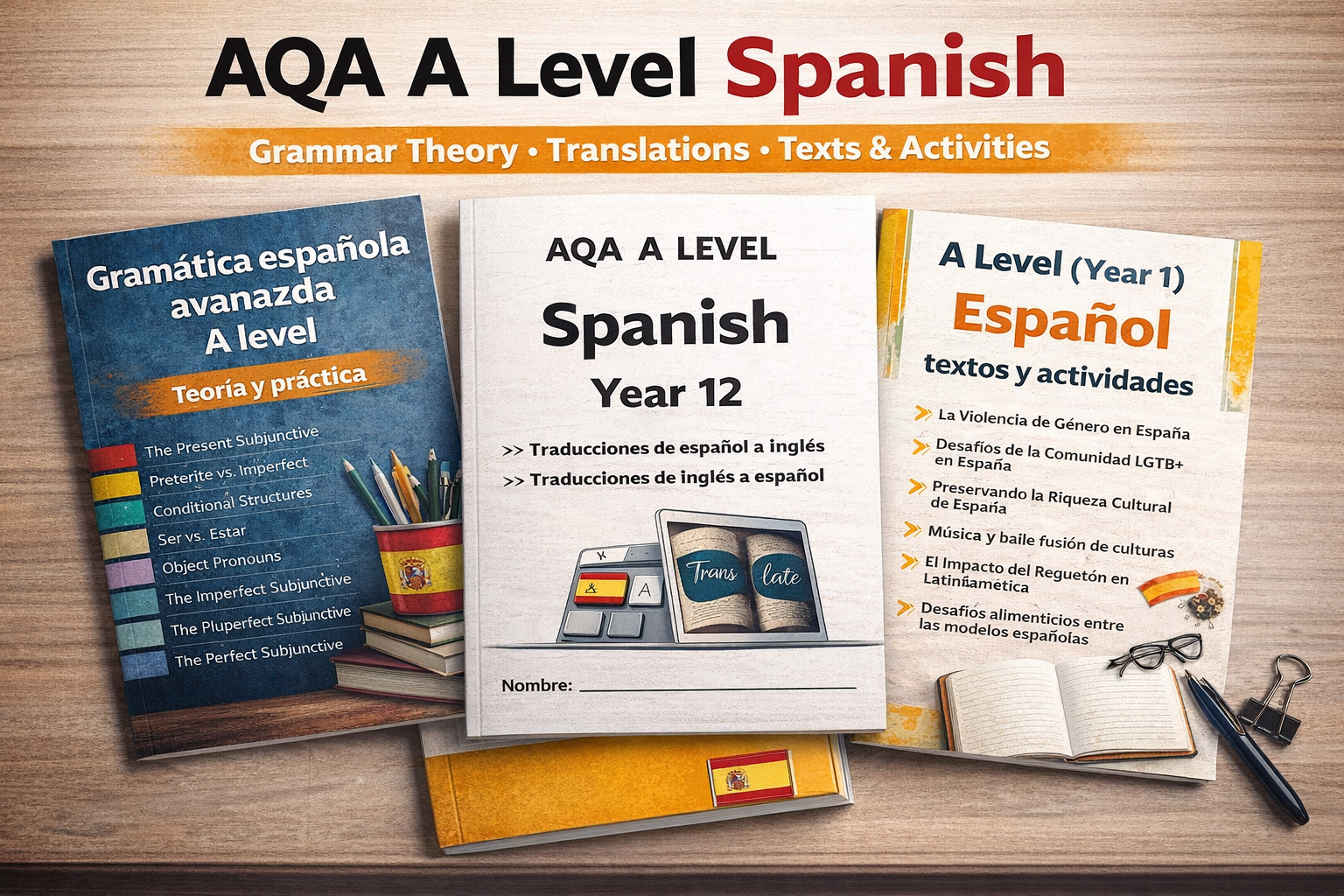 A Level Spanish BUNDLE:  Advance Grammar + Texts_Activities + Translations