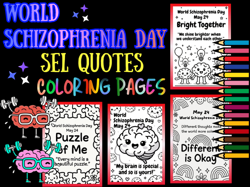 World Schizophrenia Day Activity | SEL Quotes Coloring Pages for Kids | NO PREP