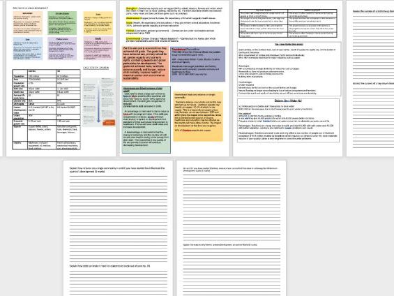 OCR B GCSE Geography- Dynamic development revision booklet and questions
