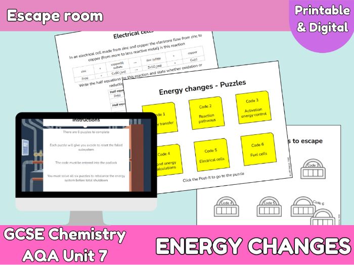 GCSE Chemistry Energy Changes Escape Room | Exothermic & Endothermic | Unit 7 Revision Activity