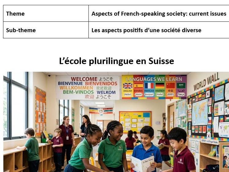 AQA French A Level stimulus card - L’école plurilingue en Suisse