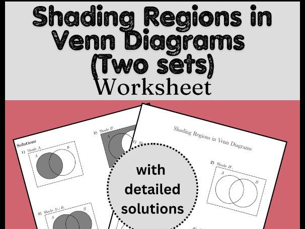 Shading Regions in Venn Diagrams (Two sets) Worksheet (with solutions)