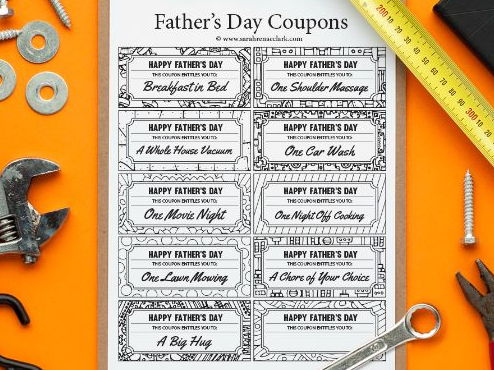 Father's Day Printable Coupons – 10 Printable Coupons to color and give to Dad