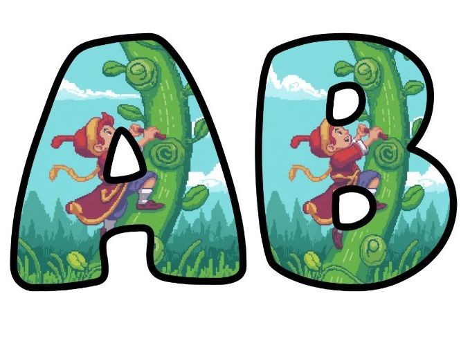 Jack Climbing the Beanstalk Retro 8-Bit Pixel Alphabet Letters | Classroom Display