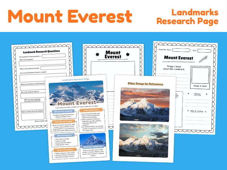 Mount Everest Landmark Research Project | Geography Worksheets