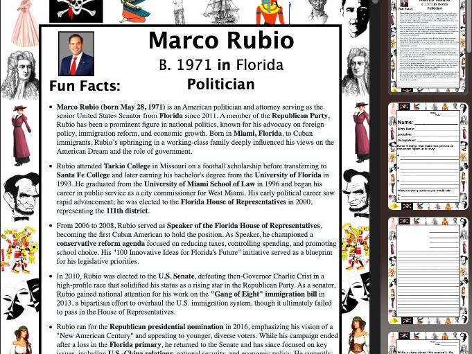 Marco Rubio PACKET & ACTIVITIES, Important Historical Figures Series