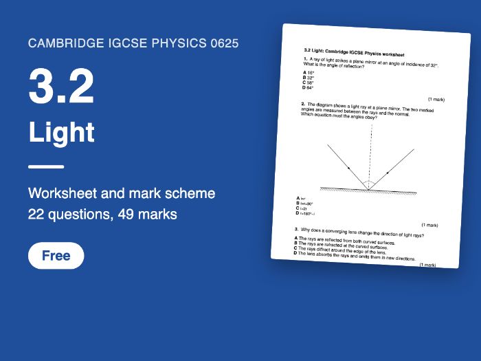 Cambridge IGCSE Physics 0625: 3.2 Light Worksheet