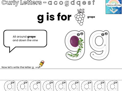 Letter g Handwriting Worksheet | All Around the Grape and Down the Vine