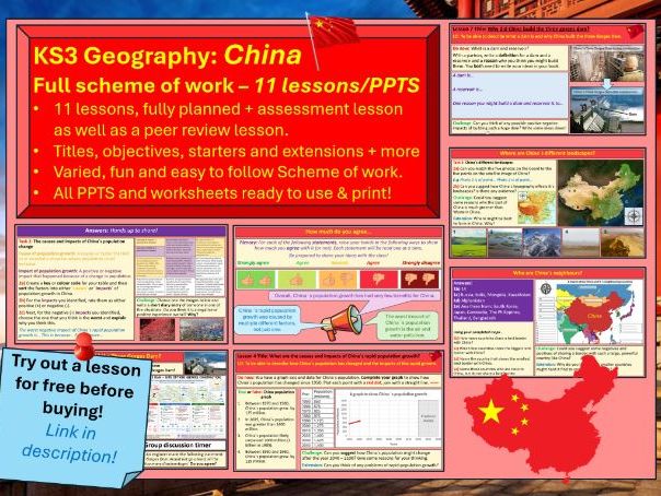KS3 Geography: China full SoW - 11 lessons. China, Asia, Population, Cities, Landscapes and more!