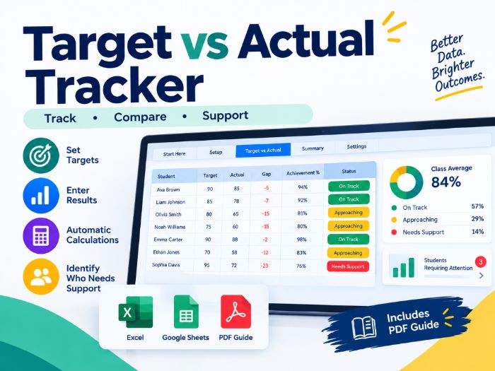 Target vs Actual Tracker | Excel & Google Sheets + PDF Guide