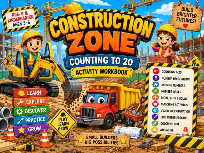 Construction Zone Counting to 20 Worksheets | Pre-K & Kindergarten Math Activities