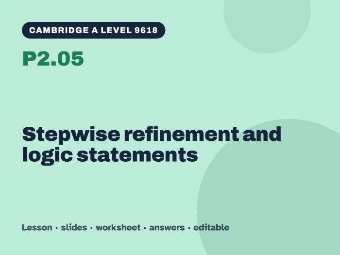 Cambridge A Level Computer Science 9618 – P2.05 Stepwise refinement and logic statements