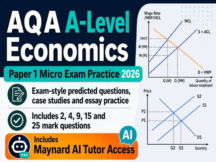 AQA A-level Economics Paper 1 Exam Question Pack + Maynard AI Tutor Access
