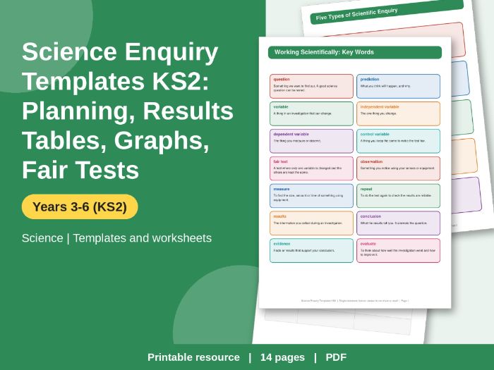 Science Enquiry Templates KS2: Planning, Results Tables, Graphs, Fair Tests