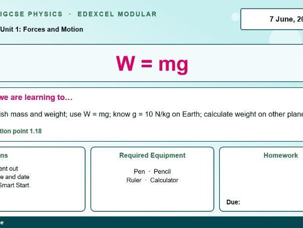 IGCSE Physics: W=mg | Edexcel Modular | Unit 1 | L11