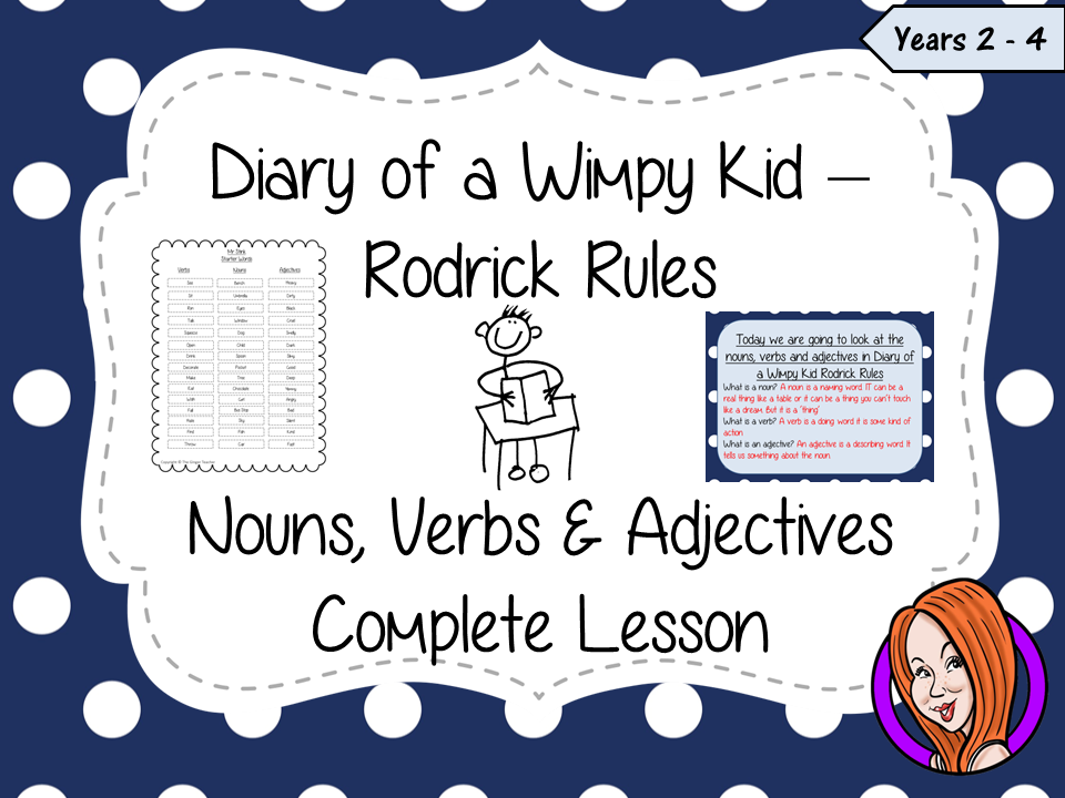  Nouns, Verbs and Adjectives Complete Lesson  – Diary of a Wimpy Kid Rodrick Rules